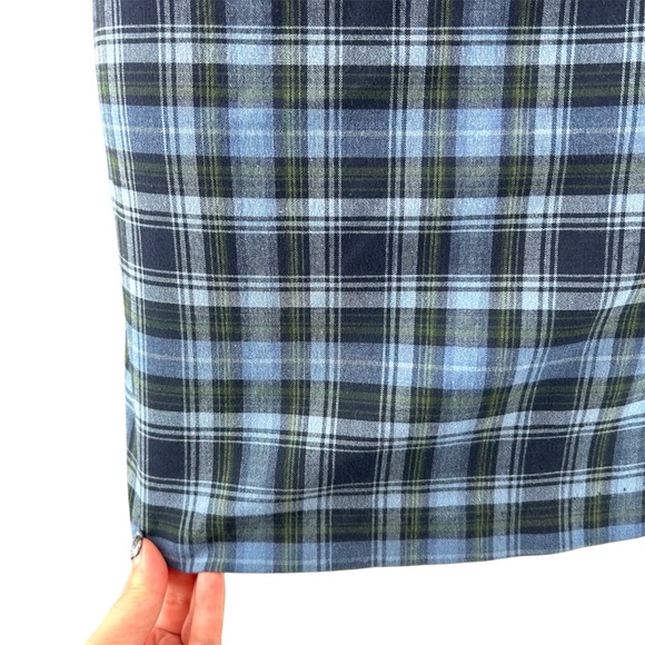 Vintage 90s Y2K Mandee Blue and Green Plaid Print Mini Skirt with Wide Waistband - Picture 4 of 9